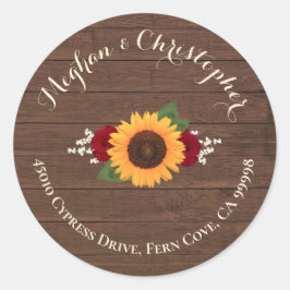 Sonnenblumen Rote Rosen Rücksendeadresse Umschlag  Runder Aufkleber