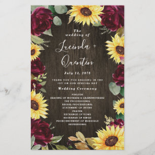 Sonnenblumen Rote Rosen Rustikale Hochzeitsprogram