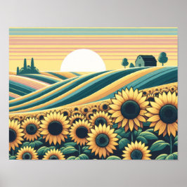 Sonnenblumen Ruhe: Rustikaler Sonnenaufgang Poster