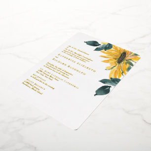 Sonnenblumen-Runde Hochzeit Gold Folieneinladung