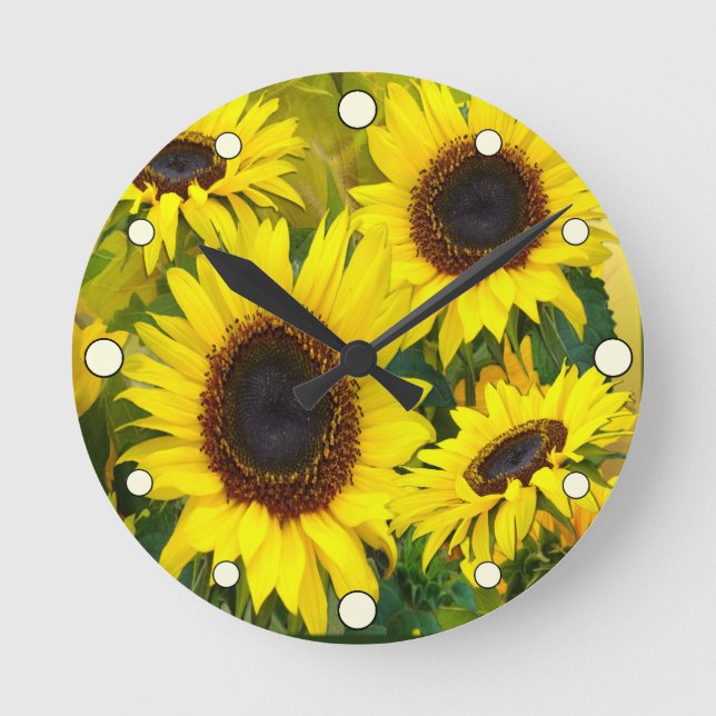 Sonnenblumen Runde Wanduhr (Vorderseite)