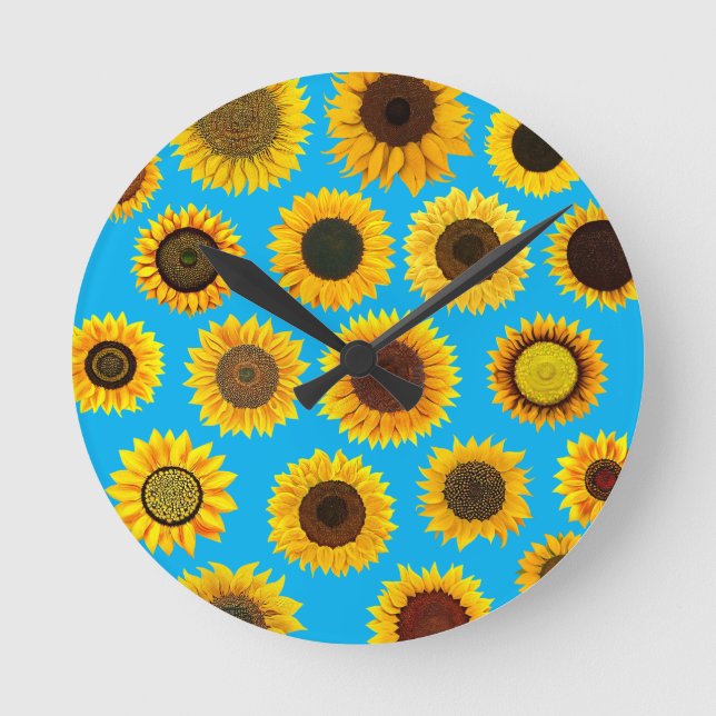 Sonnenblumen Runde Wanduhr (Vorderseite)
