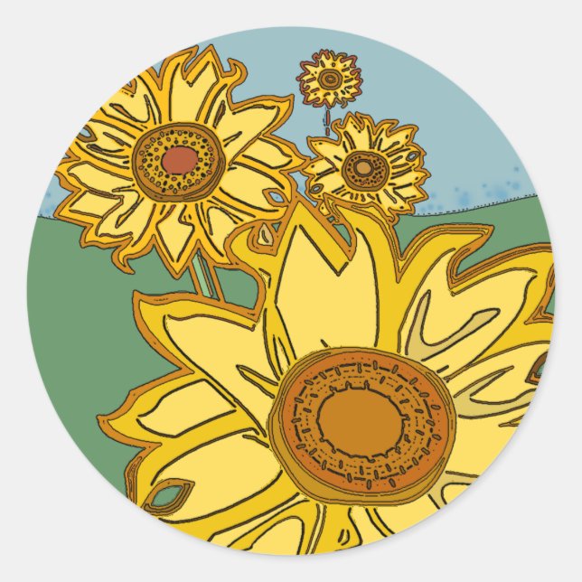 Sonnenblumen Runder Aufkleber (Vorderseite)
