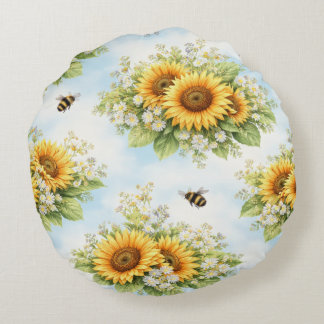 Sonnenblumen-Rundkissen Rundes Kissen