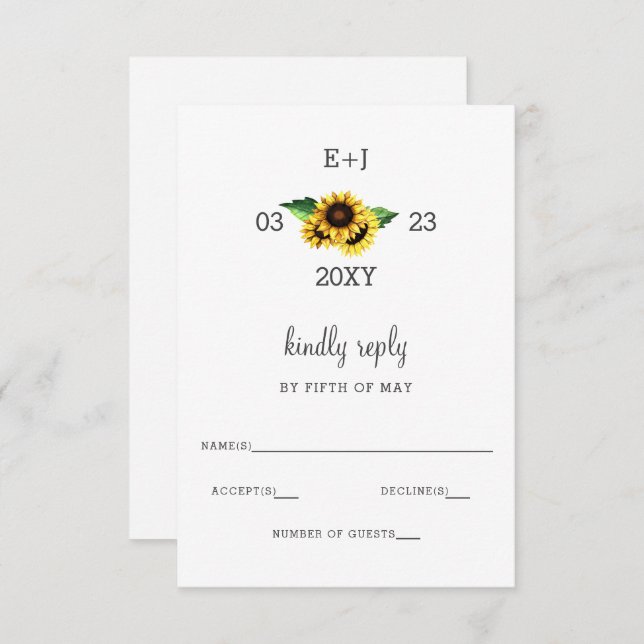 Sonnenblumen Rustic Country Chic Hochzeit RSVP (Vorne/Hinten)
