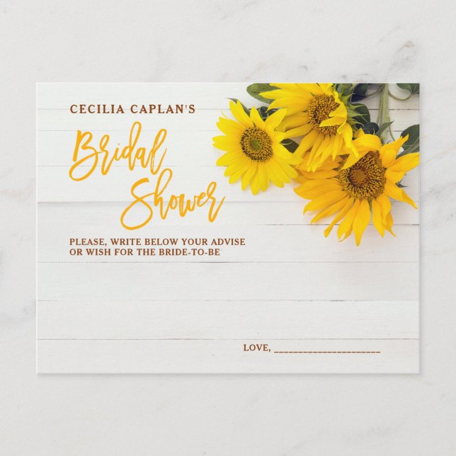 Sonnenblumen Rustic Wood Brautparty Advance Card Einladungspostkarte (Vorderseite)