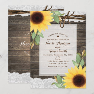 Sonnenblumen Rustikale Hochzeit von Holz und Spitz Einladung