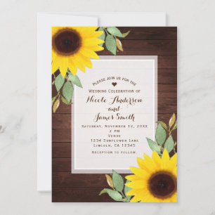Sonnenblumen Rustikale Holz Elegante Landhochzeit Einladung