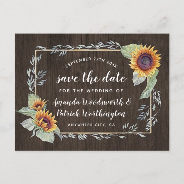 Sonnenblumen Rustikale Wasserfarbe Speichern Sie d Ankündigungspostkarte (Vorderseite)