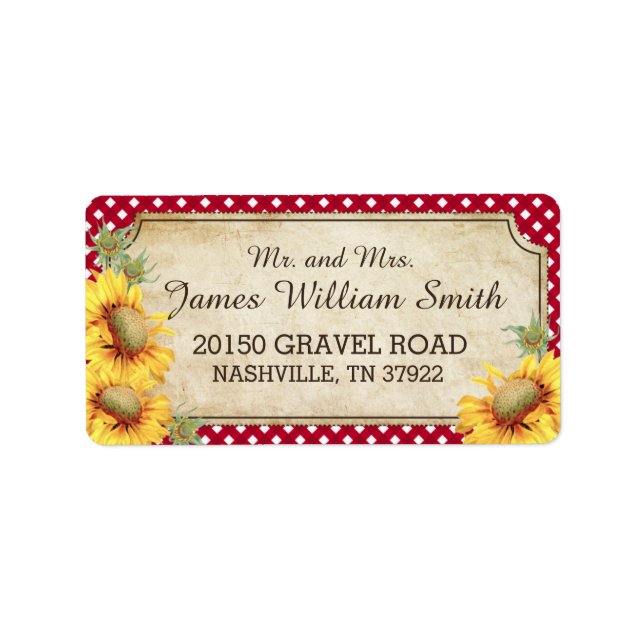 Sonnenblumen Rustikales malerisches Hochzeitslabel Adressaufkleber (Vorne)