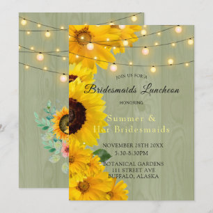 Sonnenblumen Sage Wood Lights Bridesmaids Luncheon Einladung