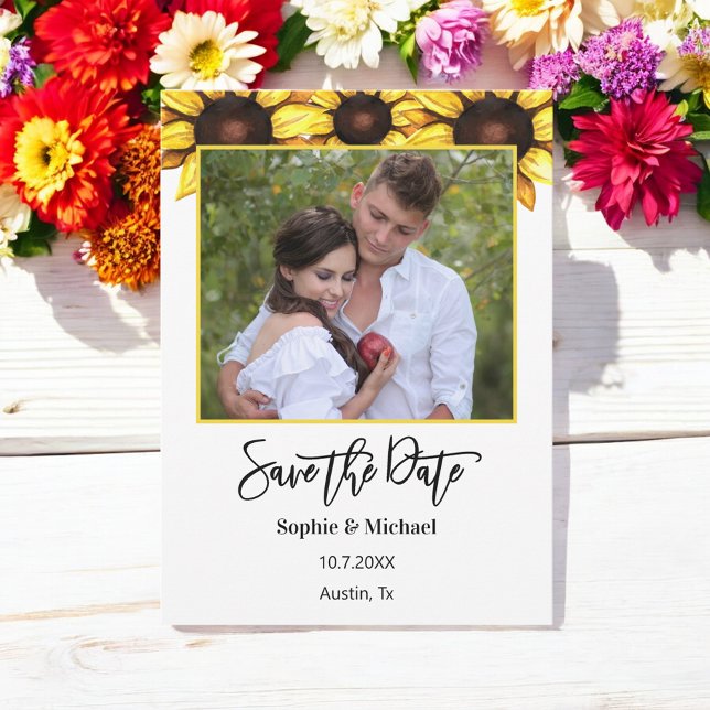 Sonnenblumen Save the Date Foto Ankündigung (Von Creator hochgeladen)