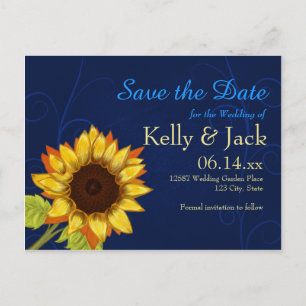 Sonnenblumen/Save the Date Hochzeit Blau Ankündigungspostkarte