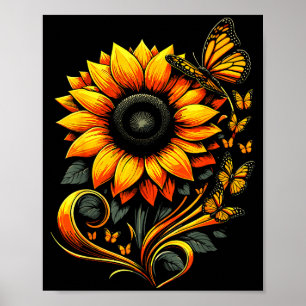 Sonnenblumen-Schmetterling-Blumen-Natur-Kunst Poster