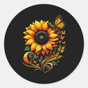 Sonnenblumen-Schmetterling-Blumen-Natur-Kunst  Runder Aufkleber