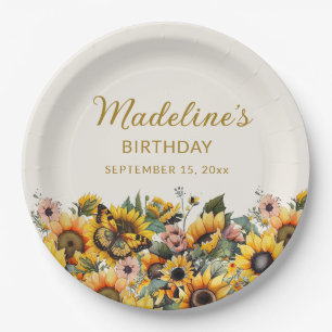Sonnenblumen Schmetterling Damen Geburtstag Pappteller
