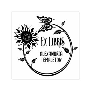 Sonnenblumen-Schmetterling Ex Libris Bibliotheksbu Permastempel