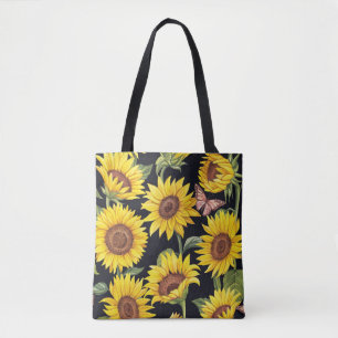 Sonnenblumen, Schmetterlinge, Aquarellschwarz