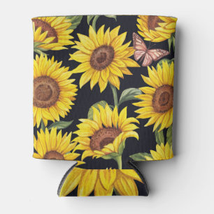 Sonnenblumen, Schmetterlinge, Aquarellschwarz Dosenkühler