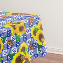 Sonnenblumen Schmetterlinge Blau Gingham