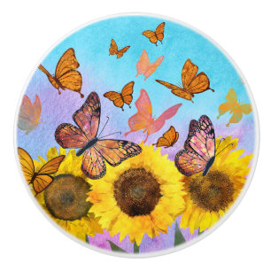 Sonnenblumen Schmetterlinge Blume Muster Blumenmus Keramikknauf