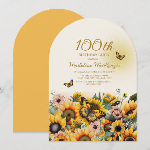 Sonnenblumen Schmetterlinge Bogen 100. Geburtstags Einladung