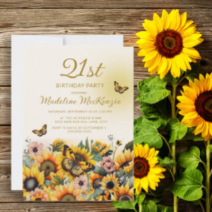 Sonnenblumen Schmetterlinge Frauen 21. Geburtstags Einladung