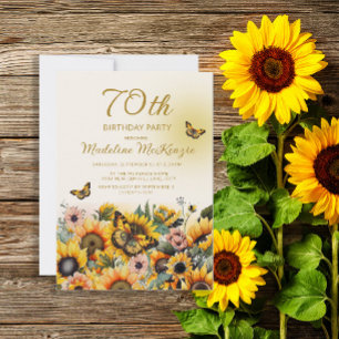 Sonnenblumen Schmetterlinge Frauen 70. Geburtstags Einladung