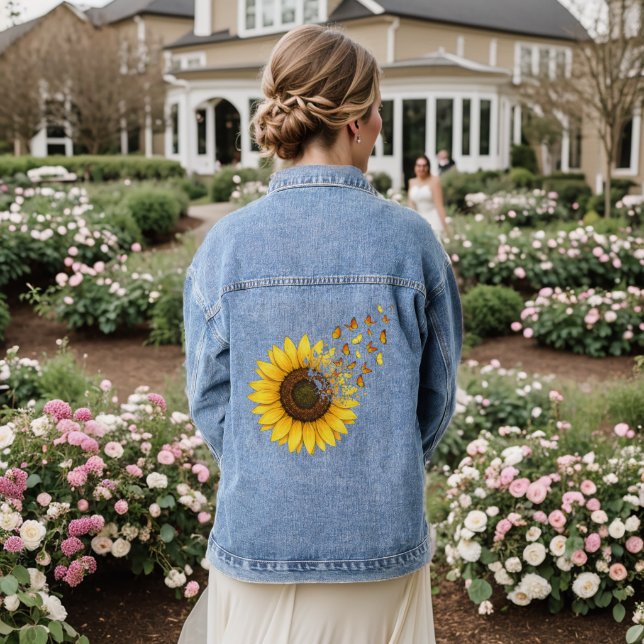 Sonnenblumen Schmetterlinge Jeansjacke (Hochzeit Rückseite)