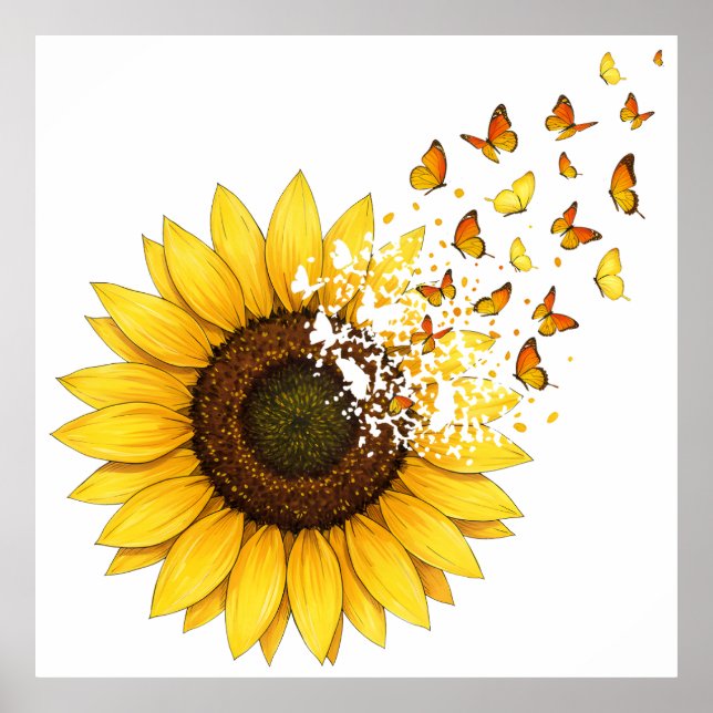 Sonnenblumen Schmetterlinge Poster (Vorne)