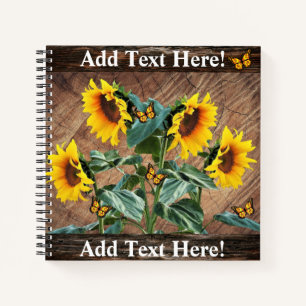 Sonnenblumen Schmetterlinge Rustikale Bühnenfaser Notizbuch