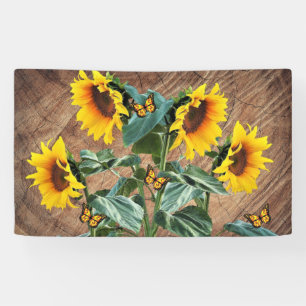 Sonnenblumen Schmetterlinge Rustikales Barnboard Banner