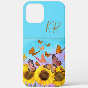 Sonnenblumen Schmetterlingsmuster Mit Monogramm In Case-Mate iPhone Hülle