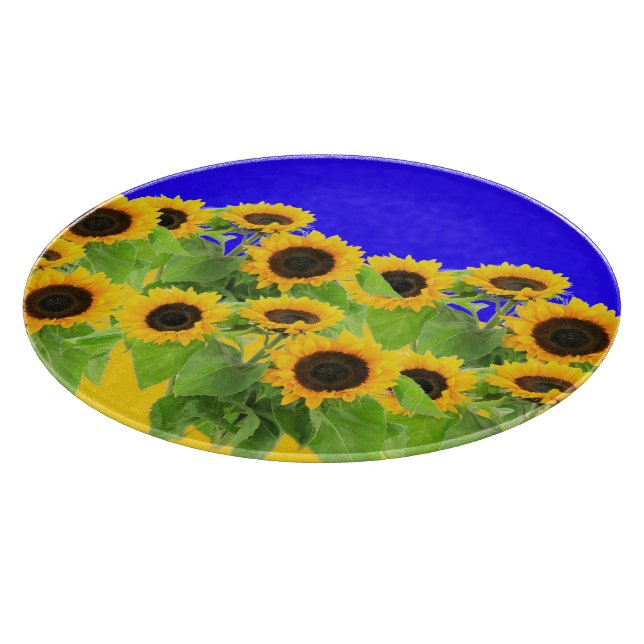 Sonnenblumen Schneidebrett Ukraine Flaggenfarben (Ecke)