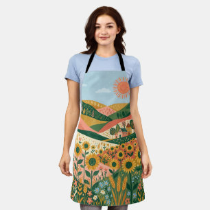 Sonnenblumen-Schürze – Boho Lachs & Waldgrün Schürze