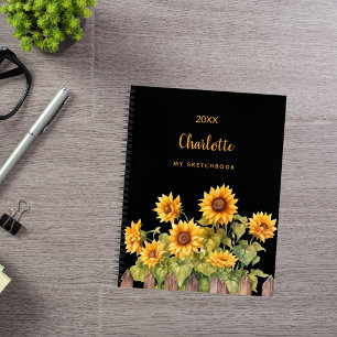 Sonnenblumen schwarz blumengeschmückt notizbuch