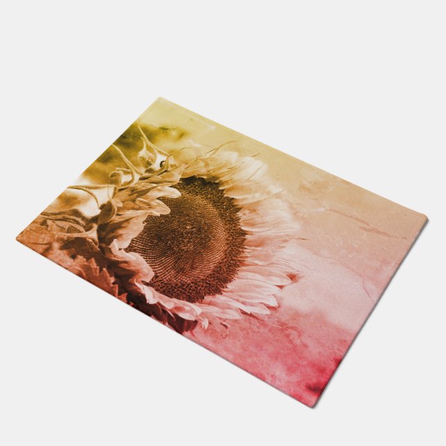 Sonnenblumen Schwarz und Weiß beunruhigt Vintag Fußmatte (Schrägansicht)