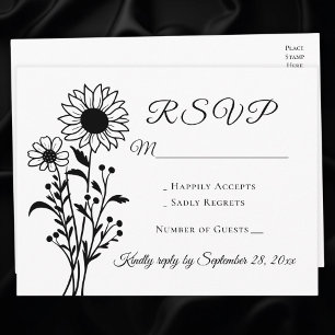 Sonnenblumen Schwarz-weiße Blumenzehen RSVP Einladungspostkarte