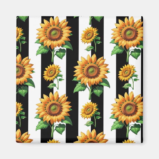 Sonnenblumen Schwarz-weiße Streifen Magnet (Vorne)