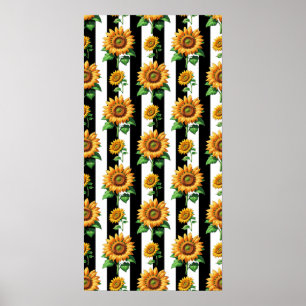 Sonnenblumen Schwarz-weiße Streifen Poster