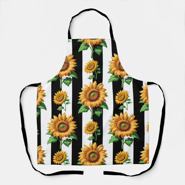 Sonnenblumen Schwarz-weiße Streifen Schürze (Vorderseite)