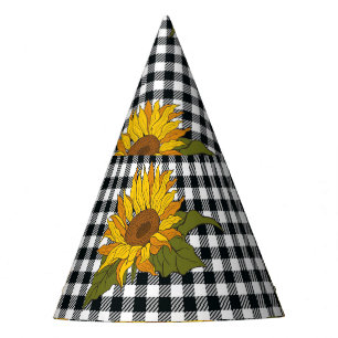 Sonnenblumen, Schwarz-weißer Büffel-Karo, Blumen. Partyhütchen