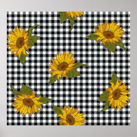Sonnenblumen, Schwarz-weißer Büffel-Karo, Blumen.