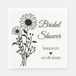 Sonnenblumen Schwarz-weißes Brautparty Serviette
