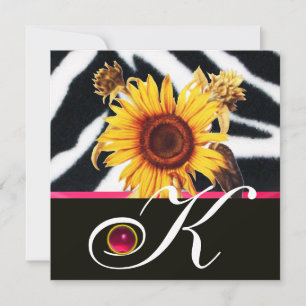 SONNENBLUMEN, SCHWARZ-WEISSES ZEBRA-FUR-MONOGRAMM  EINLADUNG