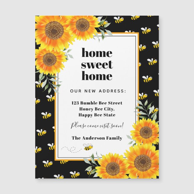 Sonnenblumen schwarze Hummeln neue Zuhause in Bewe Magnetkarte (Vorderseite)