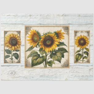 Sonnenblumen Script Ephemera Rustic Wood Decoupage Seidenpapier