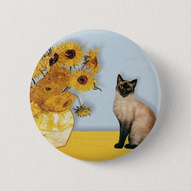 Sonnenblumen - Seal Point Siamese Katze Button (Vorderseite)
