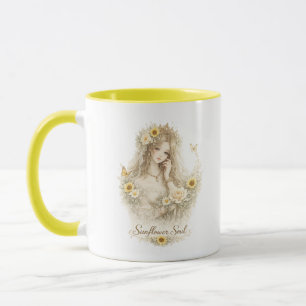 Sonnenblumen-Seelen-Blumen-Mädchen-Tasse Tasse