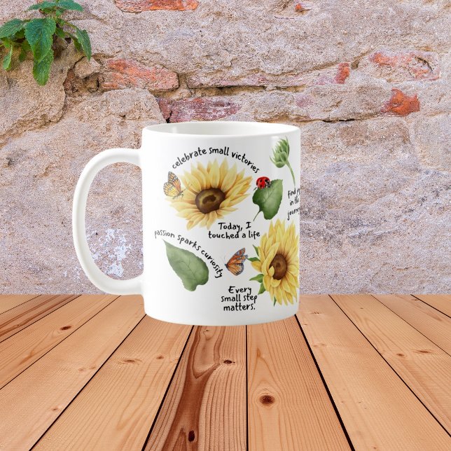 Sonnenblumen Selbstpflege-Geschenk mit positiver F Kaffeetasse (Von Creator hochgeladen)